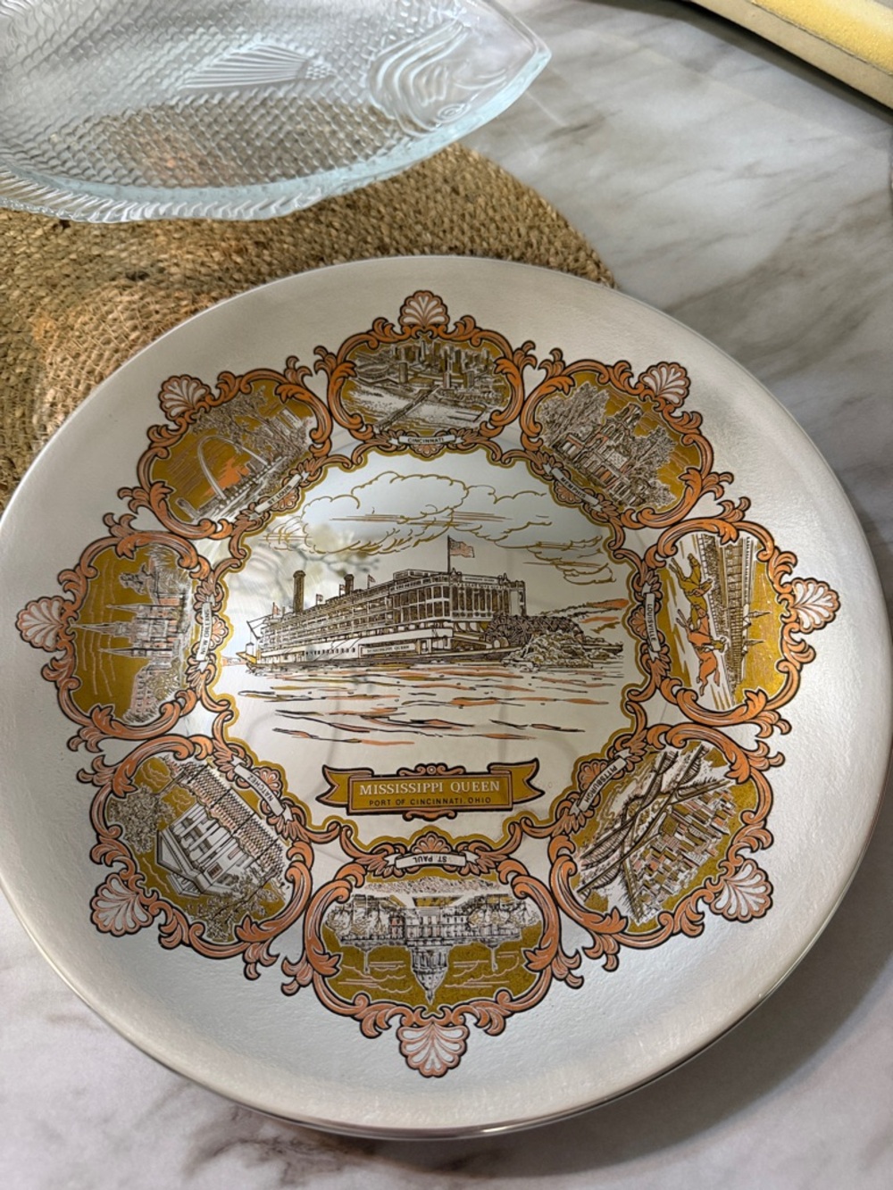 Mississippi Queen Decorative Souvenir Plate - Gold & Brown Scenic